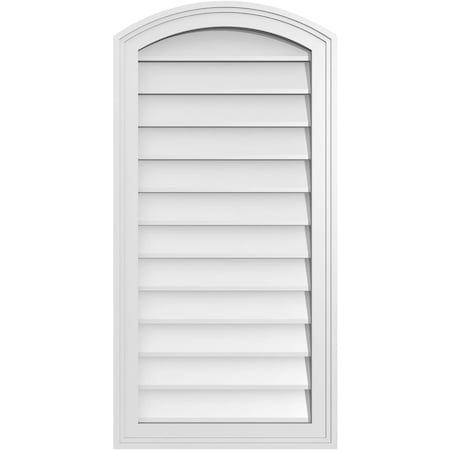 Arch Top Surface Mount PVC Gable Vent: Functional, W/ 2W X 1-1/2P Brickmould Frame, 18W X 36H